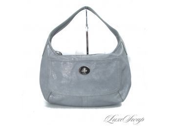 #15 COACH X-LARGE DOLPHIN GREY PATENT LEATHER CHAROL HOMBRO ZIP TOP SHOULDER BAG