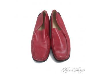 STRIKING : TODS MADE IN ITALY WOMENS CHERRY RED GOMMINI SOLE DRIVING LOAFERS SHOES 9