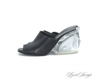 HOW FRIGGIN COOL ARE THESE?! 3.1 PHILLIP LIM BLACK NAPPA LEATHER 'ICE CUBE' LUCITE CHUNKY HEEL SHOES 37
