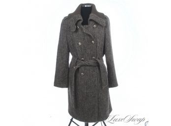THIS IS AN A COAT! CALVIN KLEIN MOTTLED GRAINTE SHAGGY TWEED MIXED YARN BOUCLE TWEED BELTED LONG COAT 14