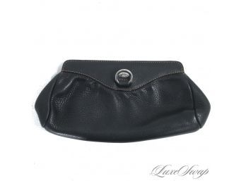 #24 VIRTUALLY BRAND NEW COLE HAAN BLACK GRAINED LEATHER MAGNETIC TOP SMALL CLUTCH BAG