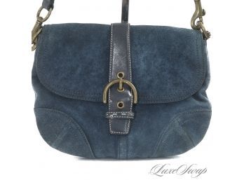 #4 COACH PETROL INKY BLUE SUEDE LEATHER STRAP ADJUSTABLE LENGTH SMALL FLAP BAG