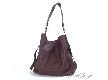 #17 MASSIVE AND MODERN! ALLSAINTS PLUM WINE UNLINED LEATHER X-LARGE SLOUCHY TOTE BAG