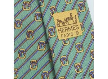 THE ONE EVERYONE WANTS! AUTHENTIC HERMES MADE IN FRANCE MINT GREEN GEOMETRIC KNOT 7168 FA SILK TIE