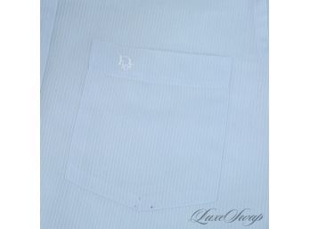 OH THIS IS GOOD! MENS CHRISTIAN DIOR BABY BLUE MICROSTRIPE BUTTON DOWN DRESS SHIRT WITH DIOR LOGO POCKET