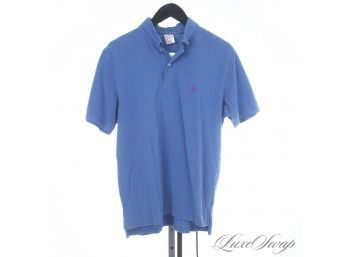 AWESOME FIT : MENS BROOKS BROTHERS PACIFIC BLUE PIQUE ORIGINAL FIT PURPLE FLEECE LOGO POLO SHIRT M