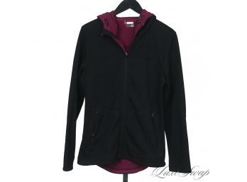 PERFECT FOR EVERYDAY! LIKE NEW ATHLETA BLACK MICROFIBER STRETCH AUBERGINE LINED ZIP RUNNING JACKET M