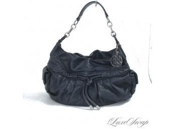 #11 COACH BLACK NAPPA LEATHER PLEATED KNOT HANDLE CINCHED SHOULDER BAG