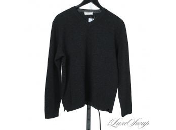 KILLER MENS GIANNI VERSACE MADE IN ITALY CHARCOAL DOBBY BOUCLE KNIT V-NECK SWEATER 50 / US 40