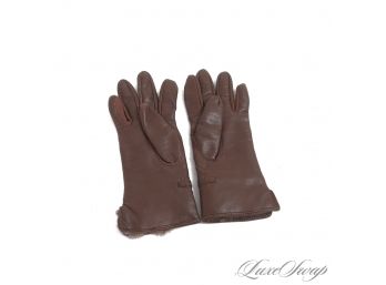 Anonymous Chocolate Brown Nappa Leather Self Belted Genuine Fur Lined Gloves