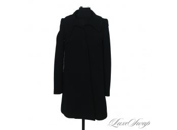 AUTHENTIC Fendi Made In Italy Black Sponge Crepe Slanted Pocket Long Coat Jacket WOW!