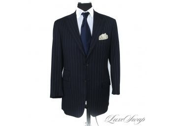 MEGA EXPENSIVE ISAIA NAPOLI MADE IN ITALY MENS NAVY BLUE GANGSTER PINSTRIPE BLAZER JACKET 54L / US 44 L