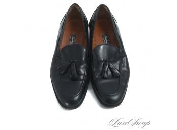 THE PERFECT SHAPE : SALVATORE FERRAGAMO MADE IN ITALY MENS BLACK LEATHER APRON FRONT TASSEL LOAFERS 7.5 EE