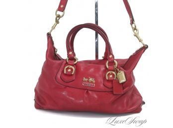 #8 COACH RED LEATHER GOLD HARDWARE ZIP TOP SMALL BOWLER BAG