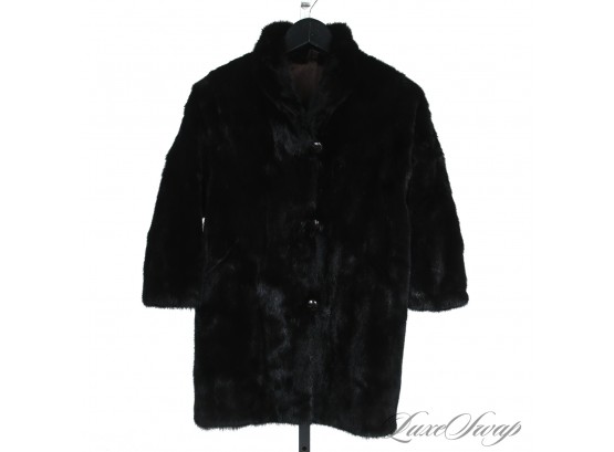 NEAR MINT VINTAGE STAND COLLAR GENUINE MINK FUR COAT WITH BRACELET SLEEVES AND POCKETS! YAY POCKETS