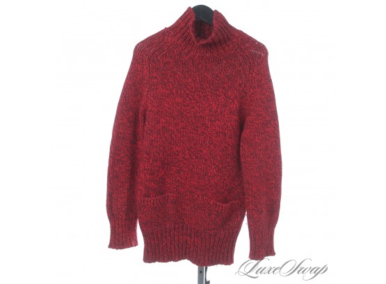 ULTIMATE WARMTH! APC PARIS CINNAMON RED BLACK MARLED CHUNKY DOUBLE FRONT POCKET HEAVYWEIGHT SWEATER L