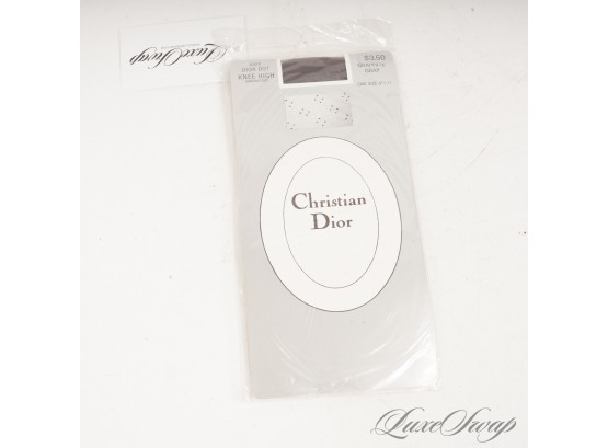 #2 DEADSTOCK VINTAGE CHRISTIAN DIOR PARIS 'DIOR DOT' TEXTURED KNEE HIGH STOCKINGS IN GRAPHITE OSF