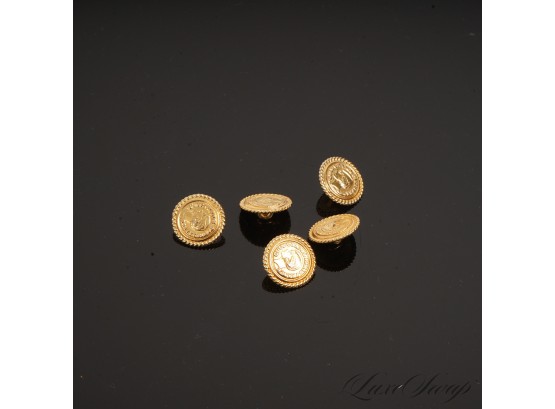 VERY VERY VERY HARD TO FIND SET OF 5 ORIGINAL AUTHENTIC EARLY 1990S CHANEL HALLMARKED GOLD BUTTONS