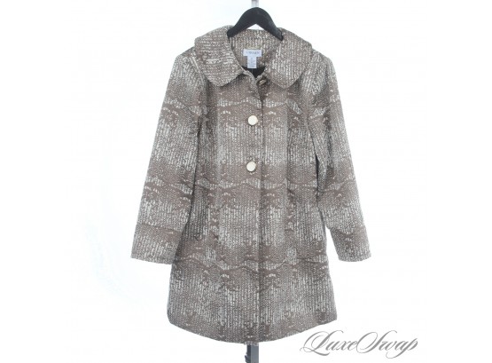 BRAND NEW WITH TAGS CARMEN MARC VALVO TRUFFLE MOCHA BIG BUTTON TINSEL INFUSED TWEED SWING COAT M