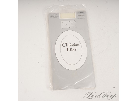#3 DEADSTOCK VINTAGE CHRISTIAN DIOR PARIS 'DIOR DOT' TEXTURED KNEE HIGH STOCKINGS IN ALABASTER OSF
