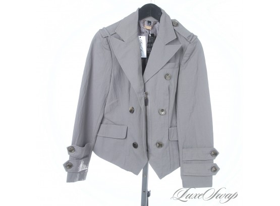 BRAND NEW WITH TAGS DUE PER DUE GRAPHITE GREY CRINKLED UNSTRUCTURED BIG BUTTON ZIP JACKET S