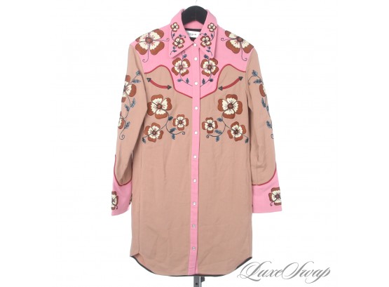 THIS THING IS AMAZING : VERY RECENT COACH PINK AND TOAST EMBROIDERED WESTERN THEME SHIRT DRESS 0