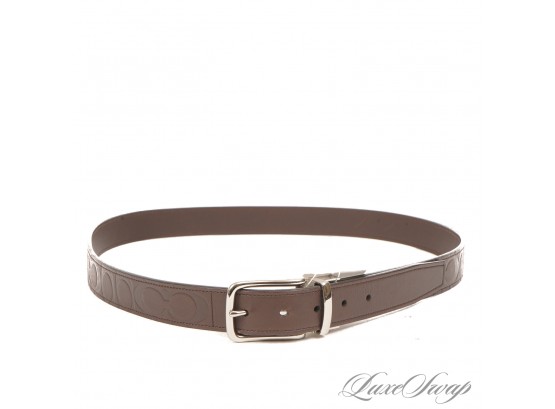 NEAR MINT AUTHENTIC MENS COACH REVERSIBLE ADJUSTABLE LENGTH BELT IN EMBOSSED CC MONOGRAM AND SMOOTH LEATHER