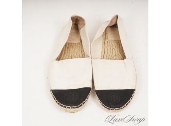 BRING IT ON SUMMER! GREAT CONDITION TORY BURCH NATURAL BEIGE BLACK CAPTOE ESPADRILLE SANDALS 10