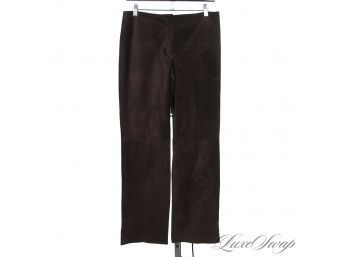 SUMPTUOUSLY DECADENT! APOSTROPHE FULL SUEDE LEATHER ESPRESSO BROWN BANDLESS PANTS 8 P