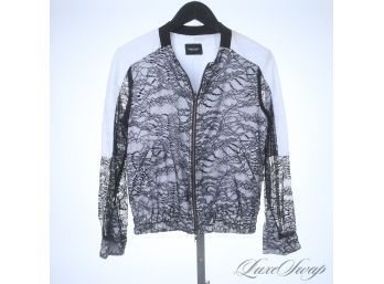 MAXIMUM CUTE! RACHEL COMEY MADE IN NYC WHITE AND BLACK LACE SPRING WEIGHT BOMBER JACKET 4