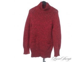 ULTIMATE WARMTH! APC PARIS CINNAMON RED BLACK MARLED CHUNKY DOUBLE FRONT POCKET HEAVYWEIGHT SWEATER L