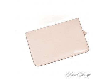 THE CUTEST! TORY BURCH SALMON INFUSED PINK NUDE LEATHER DIAMOND EMBOSSED MONOGRAM CARD CASE DAY WALLET