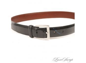 WARDROBE ESSENTIALS : MENS COACH HAND CRAFTED POLISHED BLACK LEATHER SILVER BUCKLE DRESS BELT 34