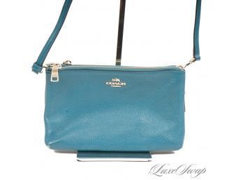 #6 WHAT A COLOR! AUTHENTIC COACH DEEP TURQUOISE BLUE ULTRASOFT LEATHER DOUBLE ZIPPER CROSSBODY BAG