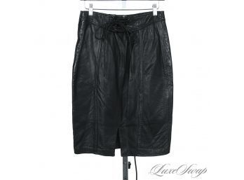 DELICIOUSLY SOFT ANDREW MARC BLACK NAPPA LEATHER PIRATE LACED TOP TULIP SKIRT 8