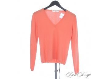 ABSOLUTE QUALITY : MARINA DI RIPABIANCA MADE IN ITALY PURE CASHMERE CORAL MELON V-NECK WOMENS SWEATER