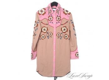 THIS THING IS AMAZING : VERY RECENT COACH PINK AND TOAST EMBROIDERED WESTERN THEME SHIRT DRESS 0