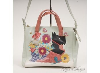#10 WHERES THE DOG LOVERS? RADLEY LONDON PALE SEAGLASS SPEEDY BAG WITH PATCHWORK DOG AND FLORAL MOTIF