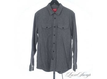 MENS SUPREME NEW YORK GRAPHITE GREY DOBBY BRUSHED FLANNEL TWO POCKET WIND BUTTON DOWN SHIRT L