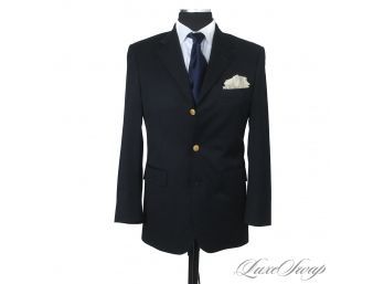 COUNTRY CLUB READY! ICONIC MENS BROOKS BROTHERS SOLID NAVY BLUE BLAZER JACKET W/BRASS CREST BUTTONS 38