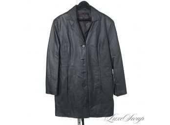 STEALTH MOVES : PHASE TWO BLACK LEATHER HEAVYWEIGHT LONG 3/4 WOMENS COAT XL
