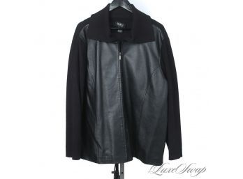 THIS IS GREAT : STYLE & CO WOMENS BLACK LEATHER AND KNIT UNSTRUCTURED EASY ON - EASY OFF MID SEASON JACKET 3XL