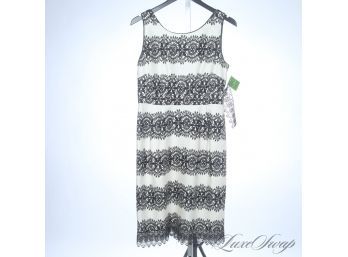 BRAND NEW WITH TAGS KATE SPADE NEW YORK WHITE 'LOLA' DRESS WITH BLACK LACE PRINT STRIPE 6
