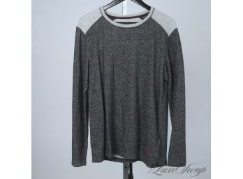 PERFECT FOR LATE MARCH! TOMMY BAHAMA MENS DOUBLE GREY STATIC SADDLE SHOULDER SOFT KNIT SWEATER L