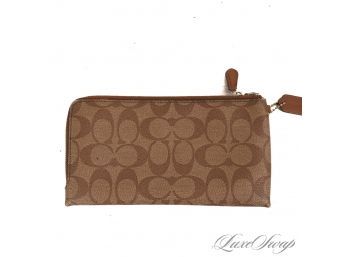 AUTHENTIC COACH BROWN MONOGRAM COATED CANVAS DOUBLE ZIP MULTI POCKET LARGE DAY WALLET