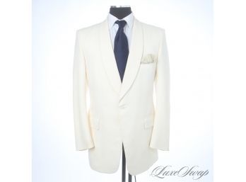 THE GREAT GATSBY : ANONYMOUS VINTAGE MENS WHITE SHAWL COLLAR DINNER / SMOKING JACKET 44 L