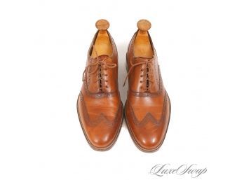 THESE ARE NICE : SOLID & AWESOME COLOR MENS COLE HAAN BURNISHED LUGGAGE BROWN WINGTIP SHOES  SHOETREES 10.5