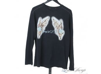 I MEAN, ITS TRUE? MENS ROBERTO CAVALLI BLACK LONG SLEEVE TEE SHIRT WITH DOUBLE ANGELS 'YOUNG TILL I DIE' XL