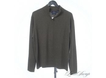 SUMPTUOUS! MENS ALLEN SOLLY 100 PERCENT PURE CASHMERE OLIVE GREEN 1/2 ZIP ROADSTER SWEATER L