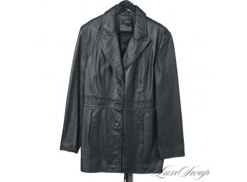 SOLID AS A ROCK! COLEBROOK WOMENS HEAVYWEIGHT BLACK LEATHER 3/4 LENGTH CAR COAT XL